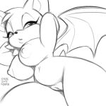  anthro big_breasts breasts chiropteran female genitals half-closed_eyes looking_at_viewer lying mammal monochrome narrowed_eyes nipples nude on_side pussy rouge_the_bat solo sonic_the_hedgehog_(series) wings xylas 