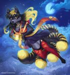  2021 4_toes 5_fingers anthro black_hair breasts canid canine detailed_background digital_media_(artwork) feet female fingers hair mammal night outside sky smile solo sorafoxyteils star starry_sky toes yellow_eyes 