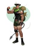  1boy animal_ears animal_print bara bare_shoulders biceps black_hair black_tank_top bulge chinese_zodiac closed_eyes covered_abs covered_navel cow_boy cow_ears cow_horns cow_print eyebrow_cut flexing green_shorts happy_new_year highres horns large_pectorals male_focus muscular muscular_male new_year odol_illust original pose short_hair shorts sideburns smile solo tank_top thick_thighs thighs year_of_the_ox 