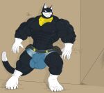  2020 abs anthro atlus bandanna belt big_bulge big_feet big_muscles bottomwear bulge clothing colored cracks cutoffs denim denim_clothing dipstick_tail dischimera domestic_cat facial_markings feet felid feline felis gloves_(marking) grin head_markings heavy huge_bulge huge_muscles huge_pecs kerchief leg_markings looking_away male mammal markings mask_(marking) megami_tensei megami_tensei_persona morgana_(persona) multicolored_tail muscular muscular_arms muscular_legs muscular_male pouches shaded shorts signature smile sneaking socks_(marking) solo teeth video_games 