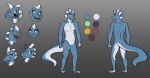  ? anthro blue_body claws featureless_crotch feet furgonomics furry-specific_piercing hi_res horn horn_piercing male model_sheet nude piercing reptile scalie solo toe_claws toes xegoston 