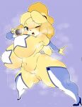  animal_crossing anthro ber00 canid canine canis clothing domestic_dog female footwear genitals high_heels isabelle_(animal_crossing) legwear mammal microphone nintendo one_eye_closed opqhlak pasties pussy shih_tzu shoes solo thick_thighs thigh_highs toy_dog video_games 