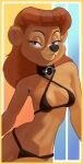  anthro bedroom_eyes bikini border clothing collar disney female fur hi_res mammal narrowed_eyes rebecca_cunningham saransaran seductive solo swimwear talespin ursid yellow_border 