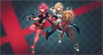  2girls bangs bare_legs bare_shoulders black_gloves blonde_hair breasts chest_jewel dress earrings elbow_gloves fingerless_gloves gloves highres jewelry large_breasts leggings long_hair multiple_girls mythra_(xenoblade) pantyhose pyra_(xenoblade) red_eyes red_hair red_legwear red_shorts short_dress short_hair short_shorts shorts super_smash_bros. swept_bangs thigh_strap thighhighs tiara very_long_hair white_dress white_footwear white_gloves xenoblade_chronicles_(series) xenoblade_chronicles_2 yagi_(kyuhyun) yellow_eyes 