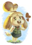  &lt;3 animal_crossing animated anthro blinking blonde_hair bottomwear buckteeth canid canine canis clothed clothing digital_media_(artwork) domestic_dog dress female fur hair isabelle_(animal_crossing) mammal nintendo open_mouth risenshiney shih_tzu shirt signature simple_background skirt smile solo teeth tongue topwear toy_dog video_games yellow_body yellow_fur 