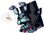  2021 ambiguous_gender animatronic anthro blue_body bonnie_(fnaf) bow_tie cricetid digital_media_(artwork) duo feral five_nights_at_freddy&#039;s fur guitar hamster lagomorph leporid looking_away machine male mammal mixed_media musical_instrument open_mouth orange_body orange_fur photo plucked_string_instrument purple_eyes rabbit real robot rodent skylordlysander string_instrument thinking thought_bubble video_games 