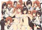 2girls :p ;) animal_ears arm_behind_back arms_up bangs beige_background bikini black_hair black_neckwear blouse blunt_bangs blush border breasts brown_eyes cat_ears chibi cleavage closed_mouth color_guide commentary eyebrows_visible_through_hair flying_sweatdrops food front-tie_bikini front-tie_top girls_und_panzer green_skirt grin groin hairband hand_on_another&#039;s_arm hand_on_another&#039;s_shoulder head_rest headphones holding holding_food holding_tablet_pc hug hug_from_behind kemonomimi_mode kneehighs large_breasts leaning_forward legs_up light_frown long_hair long_sleeves looking_at_another looking_at_viewer lying miniskirt mouth_hold multiple_girls multiple_views navel neckerchief notice_lines on_stomach one_eye_closed ooarai_school_uniform orange_eyes orange_hair outside_border pleated_skirt pocky pocky_kiss reizei_mako sailor_collar school_uniform serafuku side-by-side side-tie_bikini sitting sitting_on_lap sitting_on_person skirt sleepy small_breasts smile standing sweatdrop swimsuit tablet_pc taiyaki takebe_saori thighhighs tom_q_(tomtoq) tongue tongue_out w wagashi wariza white_bikini white_blouse white_border white_hairband white_sailor_collar yukkuri_shiteitte_ne yuri 