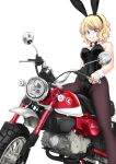  1girl animal_ears blonde_hair blue_eyes bunny_ears character_request copyright_request detached_collar ekibyou fake_animal_ears ground_vehicle honda_monkey motor_vehicle motorcycle pantyhose playboy_bunny short_hair solo wrist_cuffs 