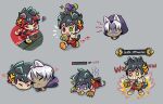  2boys :&lt; :3 animal_ears black_hair blood blood_on_face blush cat_ears chibi dog_ears dog_tail english_text gameplay_mechanics green_eyes grey_background hades_(game) health_bar heart heterochromia highres joy0220 kemonomimi_mode laurel_crown lying male_focus multiple_boys on_stomach paw_print paw_print_soles red_eyes running shaded_face squiggle tail thanatos_(hades) white_hair yellow_eyes zagreus_(hades) 