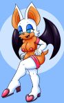  anthro armwear blue_eyes boots breasts chiropteran clothing elbow_gloves eyeshadow female footwear gloves handwear legwear lipstick looking_offscreen makeup mammal nipples rouge_the_bat simple_background snaxattacks solo sonic_the_hedgehog_(series) thigh_boots thigh_highs wings 