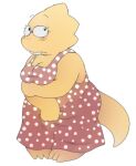  2018 alphys alpi anthro blush breasts cleavage clothed clothing dress eyewear female glasses lizard reptile scalie simple_background solo undertale video_games white_background yellow_body yellow_skin 