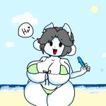  anthro big_breasts breasts canid canine clothed clothing felid feline female hair huge_breasts mammal open_mouth snowonii solo tem temmie_(undertale) undertale video_games white_body 