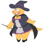  2020 alphys alpi anthro blush breasts chubby_female cleavage clothed clothing dress embarrassed eyewear female footwear glasses hat headgear headwear high_heels lizard reptile scalie shoes undertale video_games wand witch_costume witch_hat yellow_body 