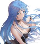  1girl absurdres azur_lane babydoll bangs bare_shoulders black_babydoll black_choker blue_eyes blue_hair breasts chinese_commentary choker cleavage closed_mouth collarbone commentary_request eyebrows_behind_hair floating_hair hair_between_eyes highres jiantai large_breasts long_hair looking_at_viewer parted_bangs ribbon sidelocks simple_background sleepwear solo sovetskaya_belorussiya_(azur_lane) standing upper_body very_long_hair white_background wrist_cuffs wrist_ribbon 