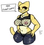  anthro bethesda_softworks big_breasts breasts clothing dpronin felid female fishnet goth huge_breasts katia_managan khajiit leather leather_clothing mammal prequel solo the_elder_scrolls video_games webcomic 