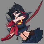  black_hair blood blue_eyes bruise commission gloves injury kamuify kill_la_kill matoi_ryuuko midriff multicolored_hair school_uniform scissor_blade senketsu serafuku short_hair smile streaked_hair torn_clothes weapon 