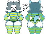  anthro breasts canid canine clothed clothing eljudo felid feline female hair hi_res mammal simple_background tem temmie_(undertale) text undertale video_games white_body 