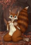  2021 4yd0_yctahobka absurd_res anthro breasts brown_body brown_fur dota eye_markings female fur hi_res hoodwink_(dota) looking_at_viewer mammal markings multicolored_body nipples nude open_mouth rodent sciurid sitting solo striped_tail stripes two_tone_body video_games 