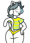  anthro breasts canid canine clothed clothing felid feline hair mammal open_mouth simple_background tem temmie_(undertale) topwear undertale video_games white_body 