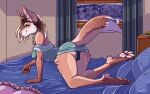  anthro bedroom canid canine clothing december_(month) dress female frigga_(character) keisha_makainn mammal maned_wolf panties paws piercing solo stripes underwear 