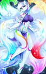 2021 5_fingers absurd_res anthro breasts canid canine clothed clothing digital_media_(artwork) eyebrows eyelashes female fingers fur hair hi_res koveliana mammal midriff navel smile solo white_body white_fur white_hair 