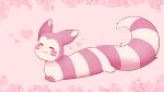  &lt;3 ambiguous_gender blish eyes_closed feral flower fur furret long_tail lying mammal milkychocoflan monochrome mustelid nintendo on_front pink_background pink_body pink_fur plant pok&eacute;mon pok&eacute;mon_(species) simple_background smile solo striped_body striped_fur stripes video_games 