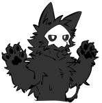  4_fingers ambiguous_gender anthro black_body black_fur canid canine canis changed_(video_game) claws fingers fur goo_creature looking_at_viewer mammal pawpads paws puro_(changed) raised_arms simple_background slime solo wet white_background white_eyes wolf zorodora 