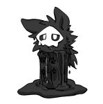  ambiguous_gender anthro black_body black_fur canid canine canis changed_(video_game) fur glass goo_creature in_container in_glass jar mammal open_mouth pawpads paws puddle puro_(changed) simple_background slime solo wet white_background white_eyes wolf zorodora 