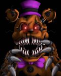  2020 angry animatronic anthro bow_tie button_(fastener) claws clothing five_nights_at_freddy&#039;s five_nights_at_freddy&#039;s_4 hat headgear headwear looking_at_viewer lordofthefeathers machine male mammal nightmare_fredbear_(fnaf) open_mouth red_eyes robot sharp_claws sharp_teeth solo teeth ursid ursine video_games watermark wire 