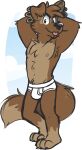  anthro barefoot briefs bulge canid canine canis clothed clothing domestic_dog goronic hands_behind_head hi_res male mammal matt_riskely navel nipples solo tighty_whities tongue tongue_out topless underwear white_clothing white_underwear 
