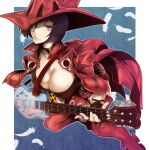  1girl belt black_hair boots breasts cleavage guilty_gear guilty_gear_strive guitar hat i-no instrument jacket lipstick makeup midriff music panda=hiro playing_instrument red_headwear thigh_boots thighhighs venus_symbol 