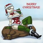  1:1 anthro breasts candy candy_cane carelessdoodler christmas christmas_clothing cleavage clothed clothing dessert female food holidays mammal polar_bear sack solo ursid ursine 