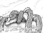  animal_genitalia anthro canid canine canis coiling dialogue duo eyes_closed fully_sheathed genitals graphite_(artwork) male mammal muffled_speech nude pencil_(artwork) pinned plant python reptile restrained scalie sheath snake splayed_toes struggling traditional_media_(artwork) tree vellum wolf 