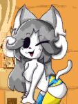  anthro breasts canid canine clothed clothing felid feline female hair hi_res mammal tem temmie_(undertale) undertale video_games white_body 