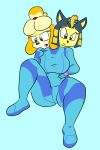  animal_crossing ankha_(animal_crossing) anthro canid canine canis conjoined domestic_cat domestic_dog duo felid feline felis female hi_res isabelle_(animal_crossing) mammal metroid nintendo shih_tzu skewedl0gic toy_dog video_games zero_suit 