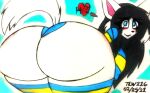  anthro breasts canid canine clothed clothing felid feline female hair mammal simple_background tem temmie_(undertale) text theloanwanderer216 topwear undertale video_games white_body 