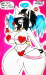  anthro big_breasts breasts camel_toe canid canine clothed clothing felid feline female hair hi_res huge_breasts mammal solo tem temmie_(undertale) text theloanwanderer216 topwear undertale video_games white_body 