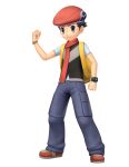  3d absurdres artist_request beret black_hair black_vest blue_pants bracelet clenched_hands closed_mouth full_body grey_eyes hand_up happy hat highres jewelry lucas_(pokemon) male_focus official_art outline pants poke_ball_symbol poke_ball_theme pokemon pokemon_(game) pokemon_bdsp red_footwear red_headwear red_scarf scarf shirt shoes short_hair short_sleeves smile solo standing third-party_source transparent_background vest watch white_outline white_shirt wristwatch 