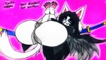  anthro camel_toe canid canine clothed clothing felid feline female hair mammal tem temmie_(undertale) text theloanwanderer216 topwear undertale video_games white_body 
