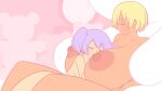  2girls animated animated_gif areolae blonde_hair breasts completely_nude dark_skin dark_skinned_female huge_breasts implied_fingering large_areolae medium_breasts mike_inel multiple_girls nipple_rub nipples nude original puffy_nipples purple_hair short_hair yuri 