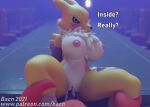  3d_(artwork) anthro areola bacn big_breasts biped blush bodily_fluids breasts canid canine clothing cum cum_in_pussy cum_inside detailed_background dialogue digimon digimon_(species) digital_media_(artwork) duo english_text erection female female_penetrated first_person_view fox fur genital_fluids genitals imp impmon looking_at_viewer male male/female male_penetrating male_penetrating_female male_pov mammal nipples nude penetration penis pussy renamon sex sitting spread_legs spreading text unwanted_cumshot unwanted_ejaculation vaginal vaginal_penetration 