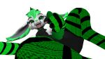  3d_(artwork) athen black_body black_fur clothing cute_fangs digital_media_(artwork) footwear fur genitals gesture green_body green_eyes green_fur green_hair hair hi_res hobkin male male/male penis socks solo stroke suggestive suggestive_gesture tongue white_body white_fur 