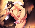  1boy abs ass_visible_through_thighs bar_censor bara black_hair censored completely_nude crescentia elbow_rest erection feather_necklace feathered_wings fire_emblem fire_emblem:_radiant_dawn large_pectorals looking_at_viewer lying male_focus medium_hair muscular muscular_male navel nipples nude on_bed on_side penis pointy_ears sidelocks smug solo spread_legs spread_wings stomach thick_thighs thighs tibarn_(fire_emblem) wings yellow_eyes 