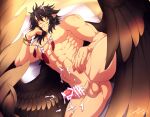  1boy abs ass_visible_through_thighs bar_censor bara black_hair censored completely_nude crescentia cum cum_on_stomach elbow_rest erection feather_necklace feathered_wings fire_emblem fire_emblem:_radiant_dawn large_pectorals looking_at_viewer lying male_focus medium_hair muscular muscular_male navel nipples nude on_bed on_side pointy_ears sidelocks smug solo spread_legs spread_wings stomach thick_thighs thighs tibarn_(fire_emblem) wings yellow_eyes 