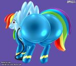  absurd_res animate_inanimate big_butt butt digital_media_(artwork) equid equine feral friendship_is_magic glistening glistening_body hair hasbro hi_res horse inflatable living_inflatable looking_at_viewer mammal multicolored_hair my_little_pony pegasus pony rainbow_dash_(mlp) rainbow_hair simple_background solo spaca text wings 