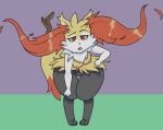  anthro braixen breasts canid canine female fur hi_res inner_ear_fluff looking_at_viewer mammal nintendo nipples nude pok&eacute;mon pok&eacute;mon_(species) simple_background solo thick_thighs thigh_gap traknoch tuft video_games yellow_body yellow_fur 