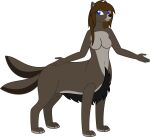  2019 absurd_res alpha_channel black_hair blue_eyes breasts brown_body brown_hair canid canid_taur canine canine_taur canis countershading featureless_breasts female green_countershading hair hi_res looking_at_viewer mammal mammal_taur multi_tail nude outstretched_arms parclytaxel sabrina_(sabrina-taur) simple_background solo taur transparent_background wolf wolf_taur 