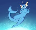  absurd_res anthro anthrofied belly big_breasts breasts bubble colored eeveelution female firstletterj genitals hi_res holding_breast light line_art navel nintendo nude pok&eacute;mon pok&eacute;mon_(species) pok&eacute;morph pussy shaded signature simple_background slightly_chubby smile solo sunlight vaporeon video_games water 