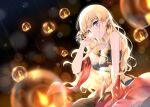  1girl bangs bare_shoulders blonde_hair blue_eyes blurry blush bokeh bow breasts candle depth_of_field elf floating hair_behind_ear hair_bow hair_ornament large_breasts long_hair looking_at_viewer pointy_ears princess_connect! saren_(princess_connect!) solo upper_body xin_(zinc) 
