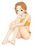  bad_id bad_pixiv_id bare_legs barefoot bikini brown_eyes brown_hair feet full_body futari_wa_precure_splash_star hair_ornament hairclip hyuuga_saki leg_hug minatsuki_randoseru precure short_hair sitting smile solo swimsuit very_short_hair white_background yellow_bikini 